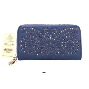 Urban Expressions Beckette Wallet Women OS Denim Blue NEW Vegan Floral Laser Cut